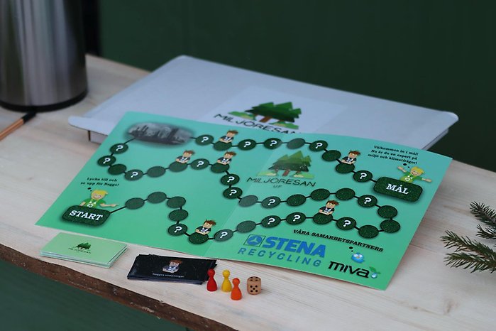 bild på spelet Miljöresan, en spelplan och spelkort